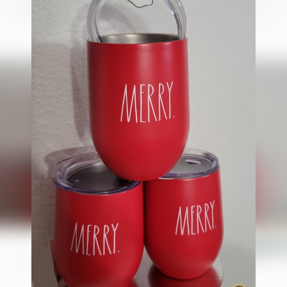 Set of 3 Rae Dunn MERRY Holiday Red Stainless Steel Tumblers - Picture 1 of 9